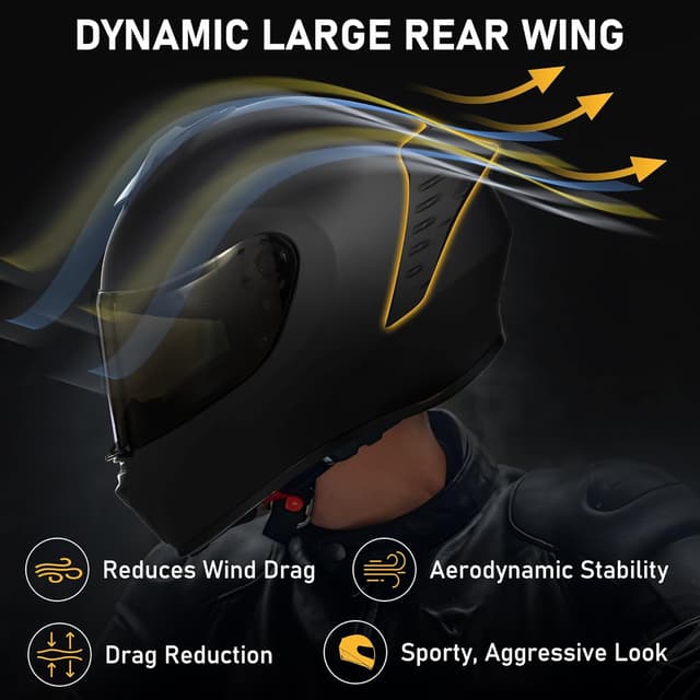 Detalle de Favoto Full Face Motorcycle Helmet with 2 Visors and Anti-Fog Film (DOT Approved), Matte Black, Size Large