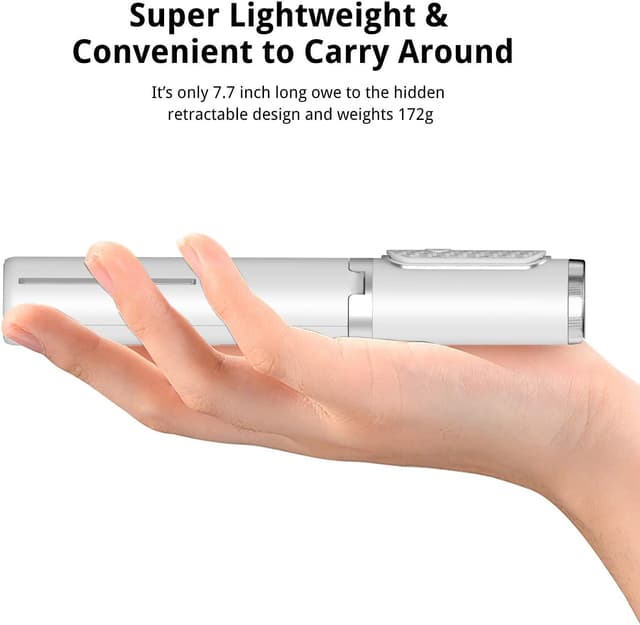 Detalle de ATUMTEK Selfie Stick Tripod 3-in-1 with Detachable Bluetooth Remote (Extendable Aluminium, White)