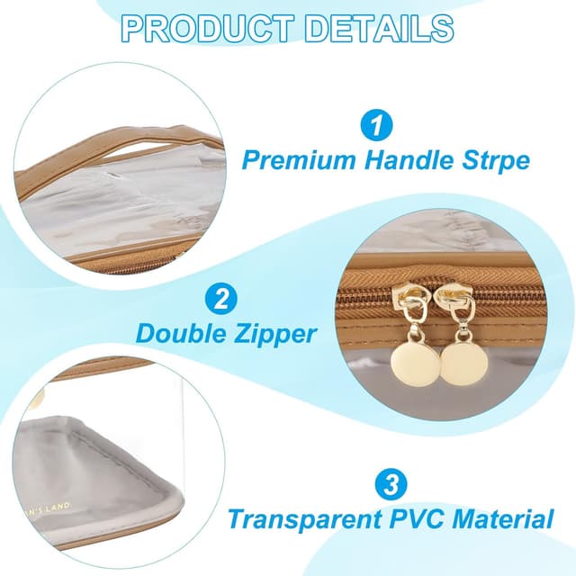 Detalle de PATIKIL Clear Toiletry Bag (Waterproof) – Brown PU & transparent PVC travel makeup organiser