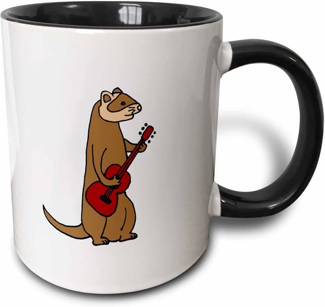 Detalle de 3dRose Funny Ferret Playing Saxophone Mug (11 oz) — Black/Red design ceramic coffee cup