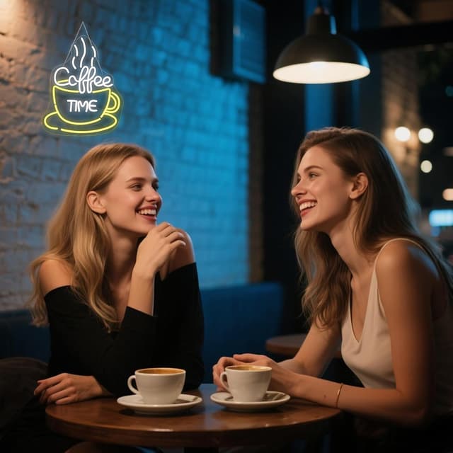Detalle de SIGNSHIP „Coffee Time“ Neon-Schild mit LED-Lichtstreifen für Wanddeko im Café