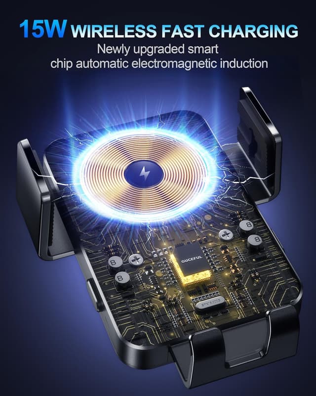 Detalle de Guceful Wireless Car Charger (15W) + Auto-Clamping Air Vent Phone Mount