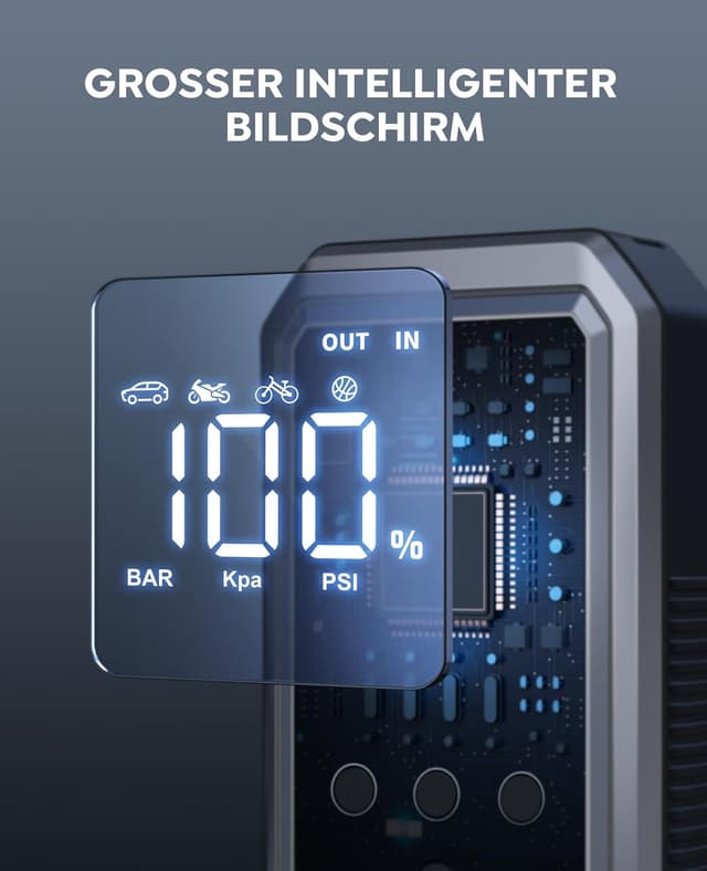 Detalle de YaberAuto 5000A Auto Starthilfe (YA70) mit LCD, 21.800 mAh Powerbank und 150 PSI Kompressor