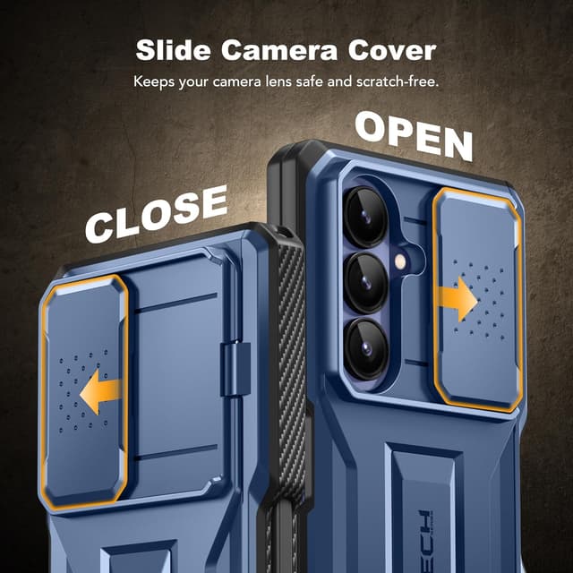 Detalle de TONGATE for Galaxy Z Fold 7 Case with Stylus & Pen Holder, Privacy Screen Protector, Sliding Camera Cover, Belt Clip (Navy Blue)