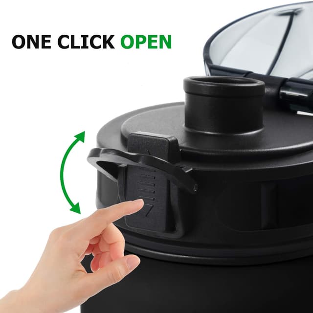 Detalle de ADORIC Sports Water Bottle 1L (Black) – BPA-free Tritan, leak-proof flip top with filter