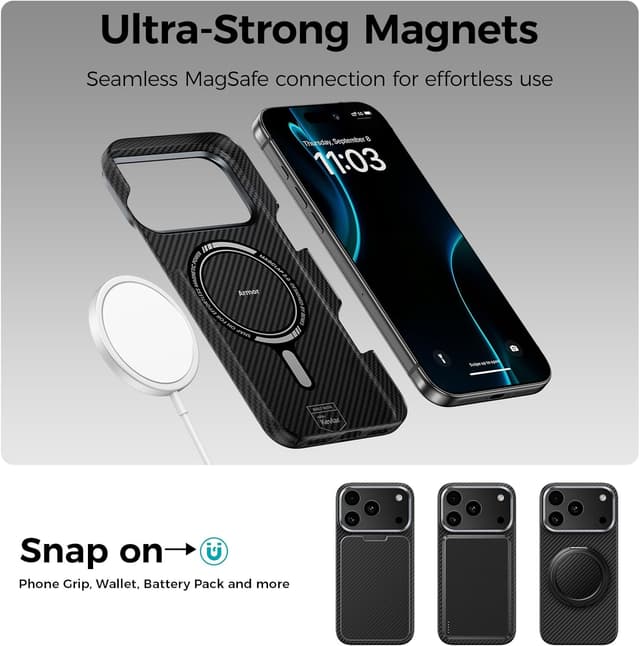 Detalle de BENKS ArmorAir Case for iPhone 17 Pro (MagSafe) — DuPont Kevlar aramid, ultra-slim minimalist protection in black