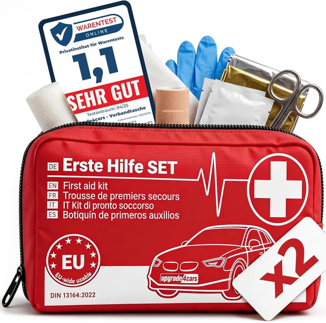 Detalle de 2x Upgrade4cars Auto-Verbandskasten 2026 DIN 13164 (EU-weite Gültigkeit) – Erste-Hilfe-Set für unterwegs & zuhause