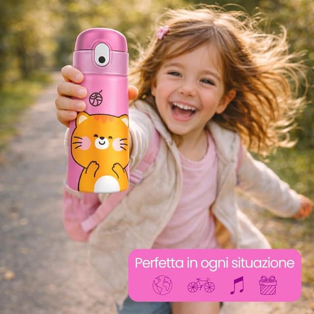 Thumbnail 6 de Cartomania borraccia termica chill & refill 460 ml con cannuccia anti-rovescio, tema gattino rosa