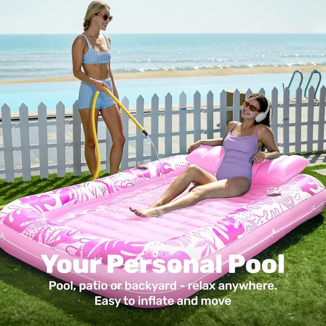 Detalle de SLOOSH Inflatable Tanning Pool Lounger Float (85" x 57") for Adults, Extra Large Sunbathing Raft with Removable Pillow, 4-in-1 Design, Blushing Pink