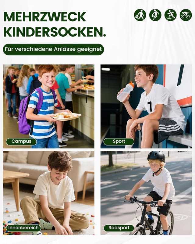 Detalle de Kyopp 10 Paar Kinder-Socken (Mädchen & Jungen) – klassische Crew Socks aus Baumwolle mit lustigen Mustern