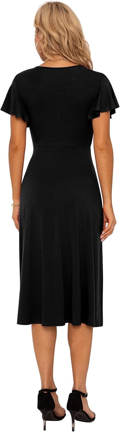 Detalle de GRECERELLE Womens Summer Wrap Dress – Floral V-Neck Ruffle Short Sleeve Beach Sundress (UK sizes S–2XL)