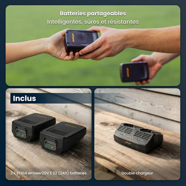 Detalle de STIGA Collector 136e Kit 20 V (2×2 Ah) – tondeuse à batterie 34 cm, bac hybride 35 L