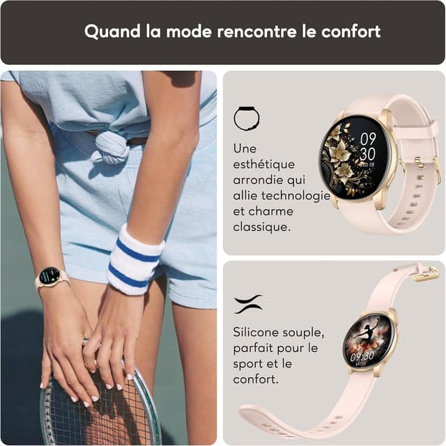 Detalle 2 de AcclaFit Montre connectée ronde 1,38" pour Femme/Homme avec appel Bluetooth, 147+ modes sport et suivi santé