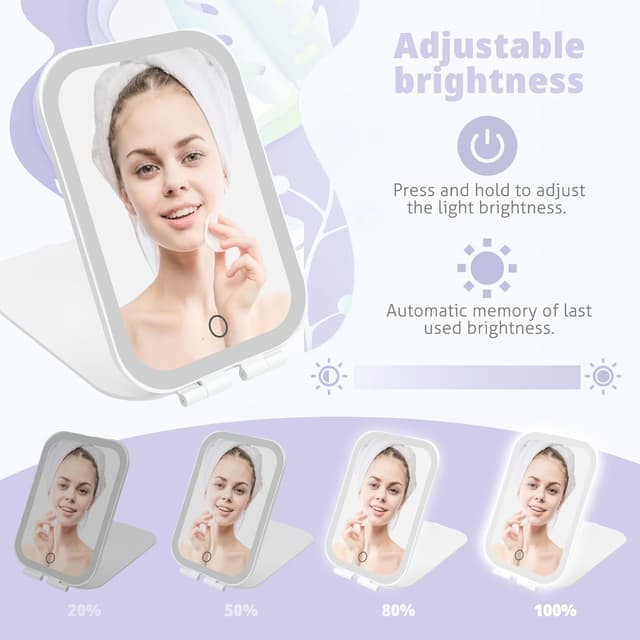 Detalle de TREASO Travel Makeup Mirror with 3 Adjustable Light Settings (USB-Rechargeable, Portable)