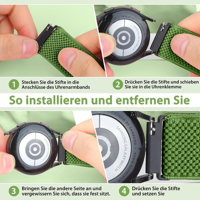 Detalle de SHIJZWD elastisches Uhrenarmband mit Schnellverschluss – Nylon Loop in 16/18/19/20/22/24 mm