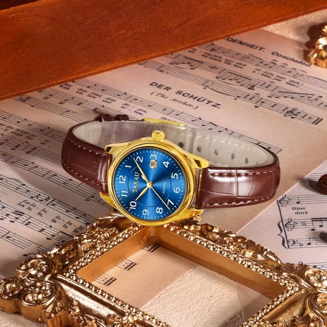 Thumbnail 6 de Taxau Damenuhr mit Lederarmband, analoges Quarzwerk und Datumsanzeige (28 mm, 3 bar) – elegantes Design zum Kombinieren