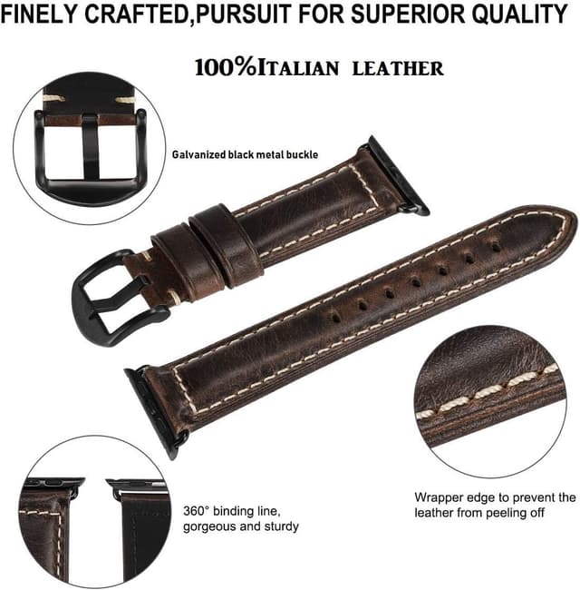 Detalle 2 de HUAFIY Genuine Leather Apple Watch Band (compatible 38mm–49mm)