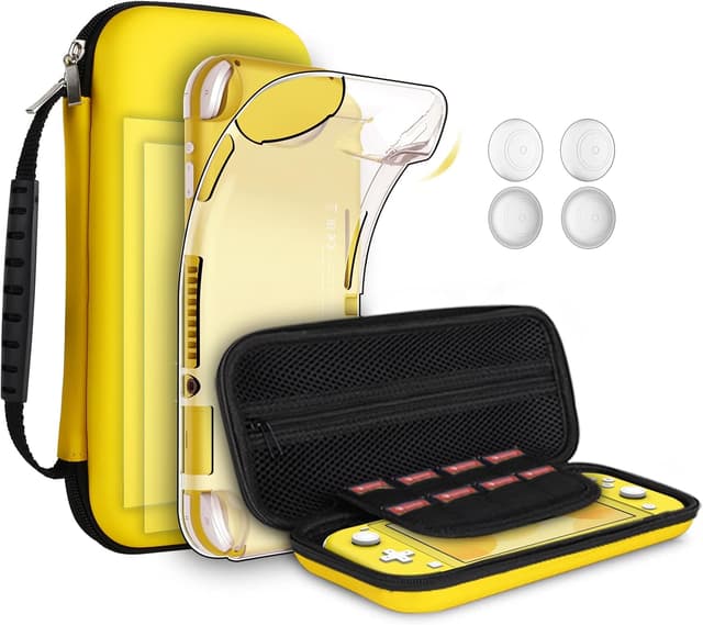Detalle de GeeRic Étui pour Switch Lite (2019) jaune : housse, coque transparente, protection d’écran et 4 grips