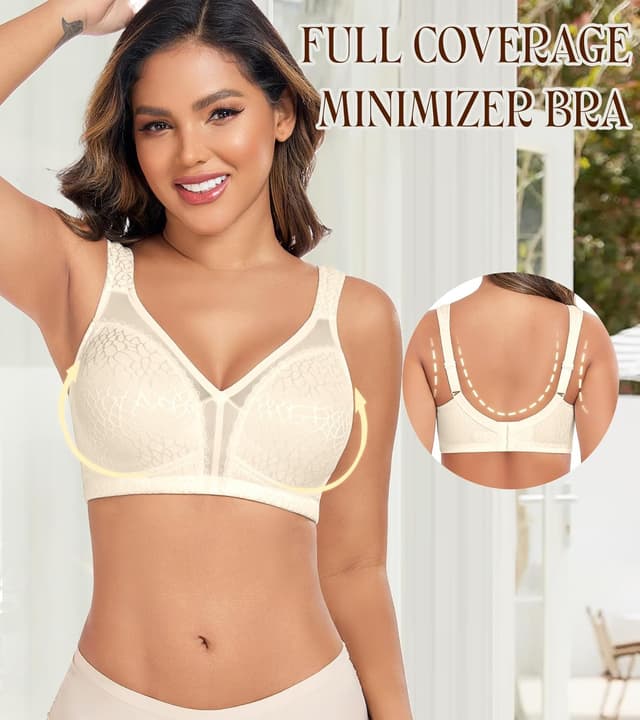 Detalle de Curyon Minimizer BH Damen ohne Bügel (Cup A–G) – Vollschalen mit U-Rücken für große Brüste