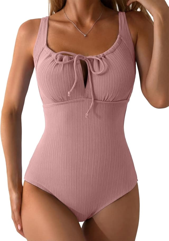 Detalle de Aleumdr Women’s Textured One-Piece Swimsuit with Tummy Control, Tie Knot Cutout & Padded Push-Up
