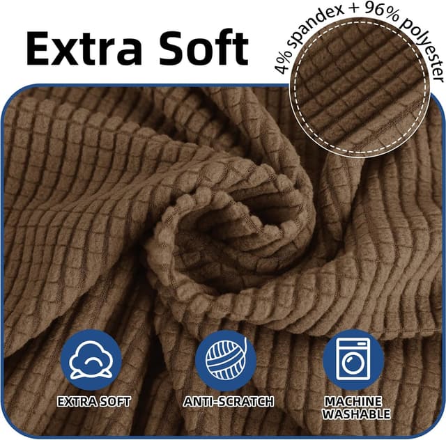 Detalle de Ystyle housse de canapé 1 place avec accoudoirs extensible antidérapante anti-griffures, brun