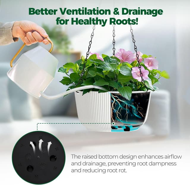 Detalle 2 de T4U set da 2 vasi sospesi da parete da 30 cm (12 pollici) bianchi con foro di drenaggio