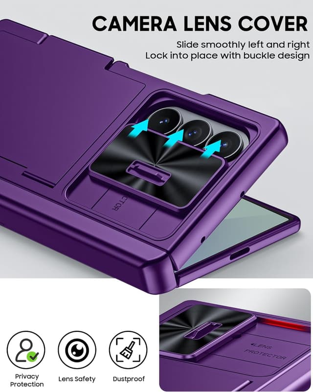 Thumbnail 6 de Vizvera for Samsung Galaxy Z Fold 7 Case with RFID Wallet, Stand & HD Tempered Glass (Purple)