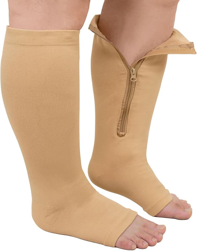 Detalle de Calze a compressione graduata 20–30 mmHg unisex con cerniera, punta aperta e taglie forti (XXL–7XL) – 1 paio