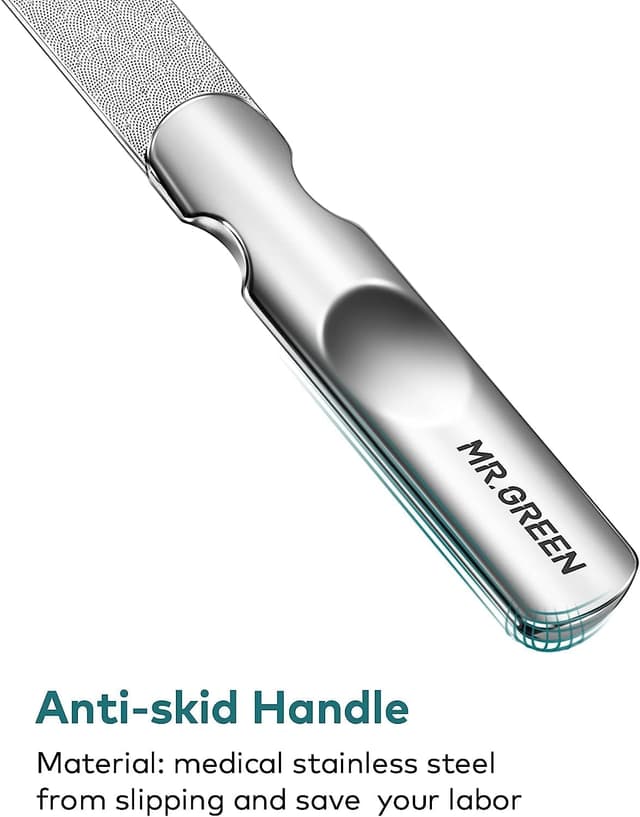 Detalle 2 de MR.GREEN Stainless Steel Double-Sided Nail File with Anti-Slip Handle and Leather Case