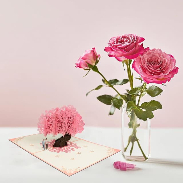 Thumbnail 6 de 3D-Pop-up-Grußkarte mit Pfirsichblüten für Liebe & Hochzeit – inklusive Umschlag und Notizkarten