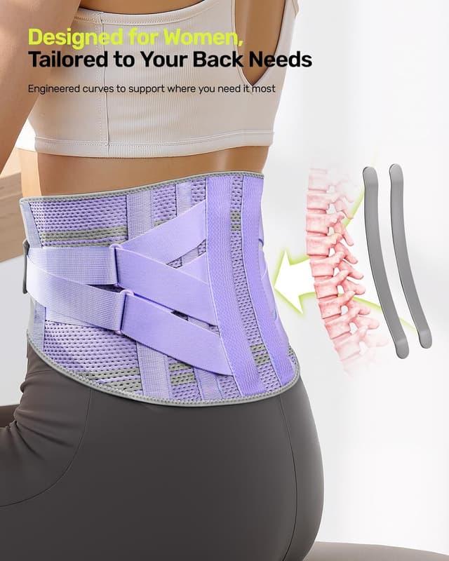 Detalle 2 de Rakiie Women’s Back Support Belt (XL, Purple) with 3D Silicone Pad