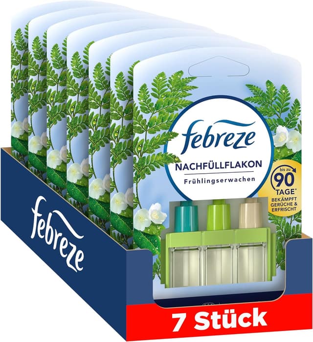 Detalle de Febreze 3Volution „Frühlingserwachen“ Duftstecker Nachfüllflakon – 7x20 ml mit 3 wechselnden Düften