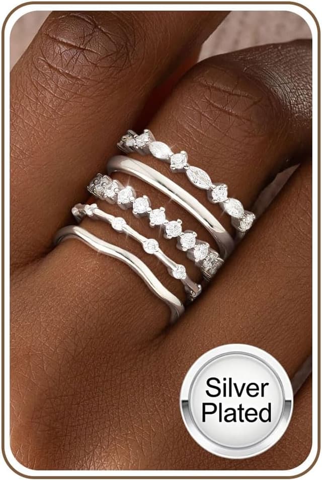 Detalle de ZNBOH set anelli 5 pezzi zirconia