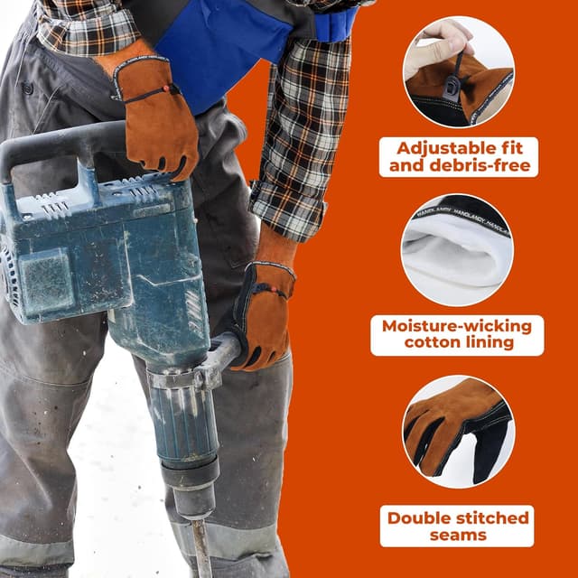 Detalle de HANDLANDY Cowhide Leather Work Gloves (Leather Work Gloves Thorn Proof) for TIG/MIG Welding, Woodworking & Gardening – Black-Camel, L