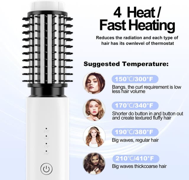Detalle de NeuWee Cordless Hair Curling Brush (Mini 3 in 1) – 4 Heat Temperatures, USB Rechargeable Hot Hair Brush for Travel (White)