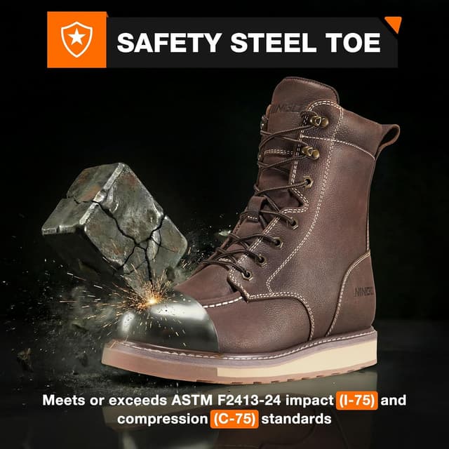 Detalle 2 de NINGO 8-Inch Steel Toe Waterproof Work Boots for Men (Moc Toe, Electrical Hazard)
