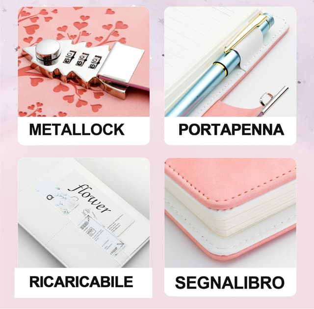 Detalle de HwxBen Diario Segreto A5 Rosa con Lucchetto – 240 Pagine con serratura