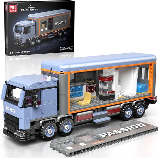 Detalle de Mould King 24071 Klemmbausteine LKW-Modellbausatz (615 Teile) – Container/LKW-Wohnmobil als MOC-Sammelmodell