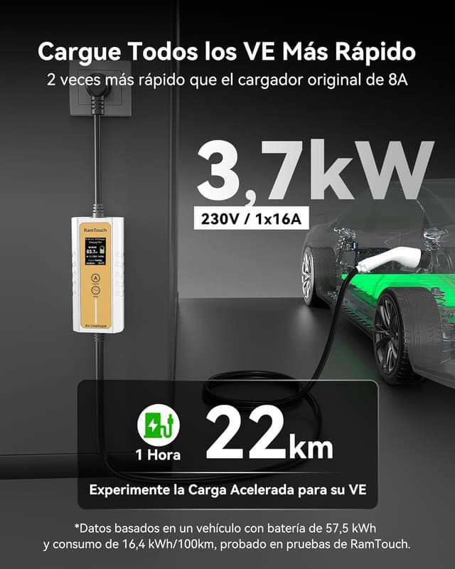 Detalle 2 de RamTouch Cargador Coche Eléctrico 3,7 kW 6,5 m