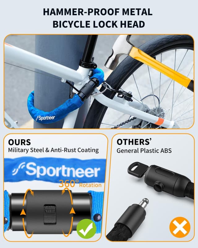 Detalle de Sportneer lucchetto a catena 8 mm per bici