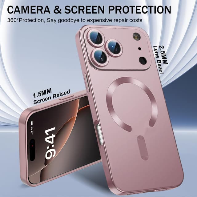 Detalle de Misscase Magnetic Case for iPhone 17 Pro (6.3-inch) with Camera Lens Protector — Slim TPU MagSafe-Compatible Rose Gold