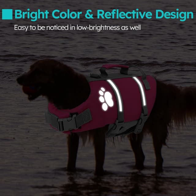 Detalle 2 de Queenmore Large Dog Life Vest (Reflective, Lightweight) with Rescue Handle – Fuchsia, L