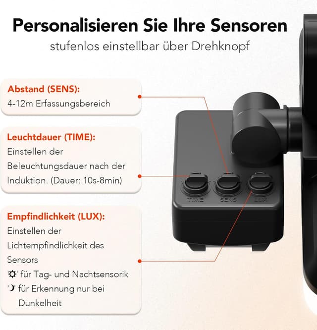 Detalle de OREiN LED-Strahler mit Bewegungsmelder für außen IP65, 24 W, 2800 lm – 3 Leuchtmodi & 2700/4000/6500 K