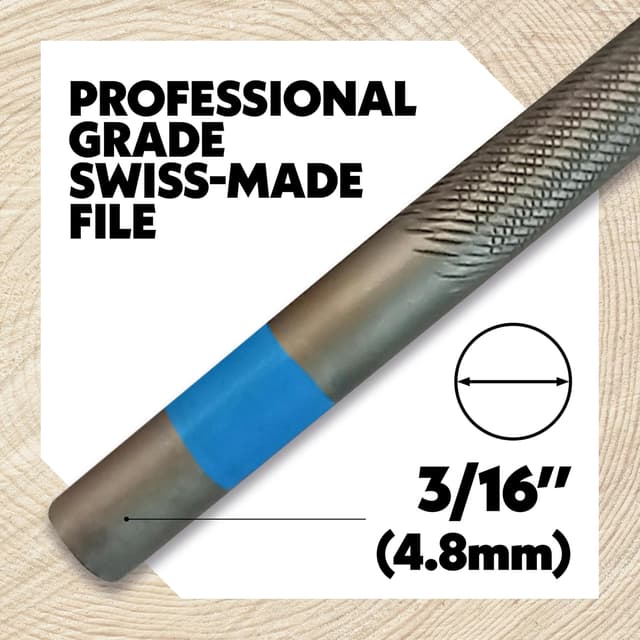 Detalle 2 de Oregon Rundfeilen für Kettensägen, 12 x 4,8 mm (3/16") – manueller doppelhiebiger Kettensägenschärfer für Rundfeilenführung