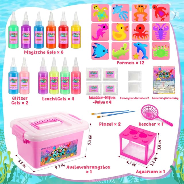 Detalle de Magic Aqua Gelz Set Bastelset für Kinder ab 5 Jahren – Wasser-Elf-Kit mit Formen, Farbgele und magischem Pulver