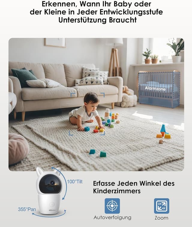 Detalle de CZEview Babyphone mit Kamera 2K 5,0 Zoll mit App