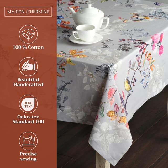 Detalle de Maison d' Hermine Rectangle Table Cloth (Equinoxe - Grey) 100% Cotton, 70 x 108 Inches