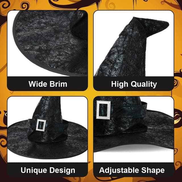Detalle 2 de Aomig Hexenhut Schwarz – Zaubererhut als Kostüm-Zubehör für Halloween, Cosplay & Deko