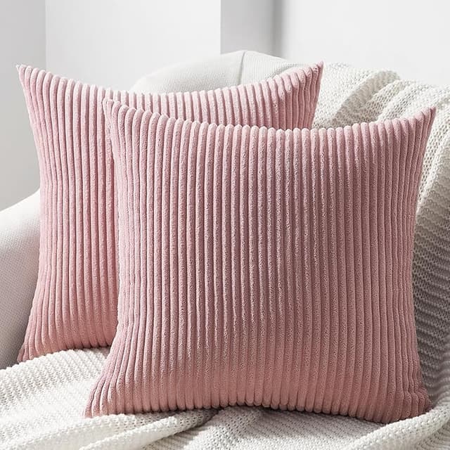 Imagen de Topfinel Funda de Cojín 45x45 Pana Rosa para Sofá🛋️ (2 Piezas) en OfertitasTOP