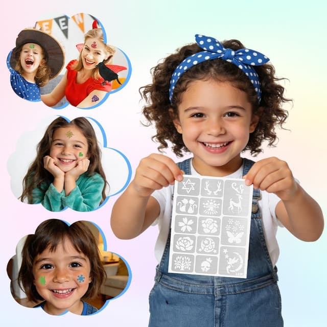 Detalle de AYBUY Set di penne per tatuaggi temporanei con stencil (10 penne, 162 modelli) per Natale, Carnevale e Halloween